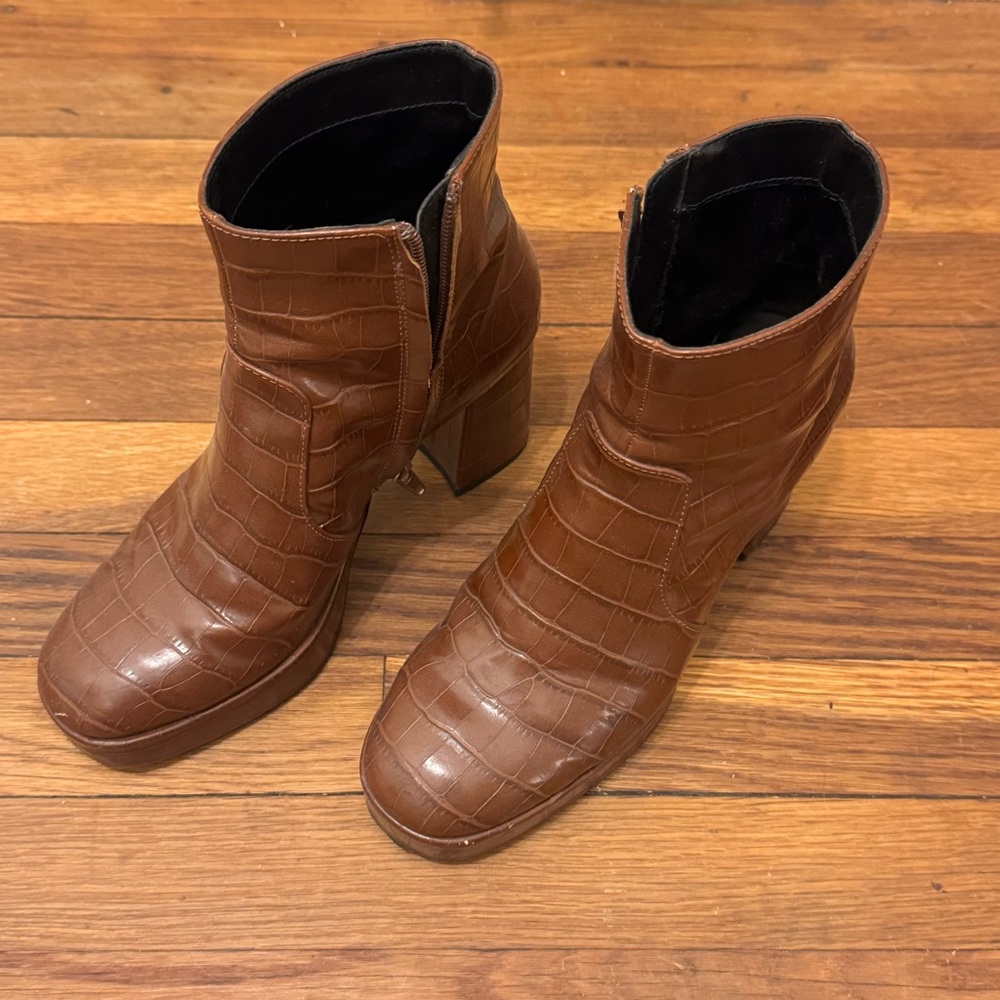 Brown Croc-Embossed Ankle Boots | Mango | Size 37